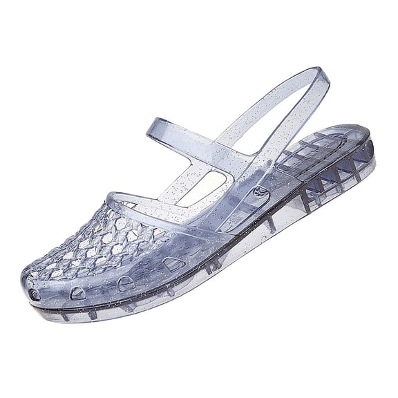 Shrysg Women's Jelly Closed-Toe Flat Sandals PVC Lightweight Breathable Adjustable Strap Casual Summer Beach Shoes Navy