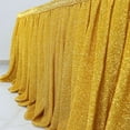 thumbnail image 2 of Efavormart 17ft Gold Shiny Metallic Spandex Pleated Table Skirt, Glitter Semi-Sheer Table Skirt with Top Strip for Dining Catering Wedding, 2 of 11