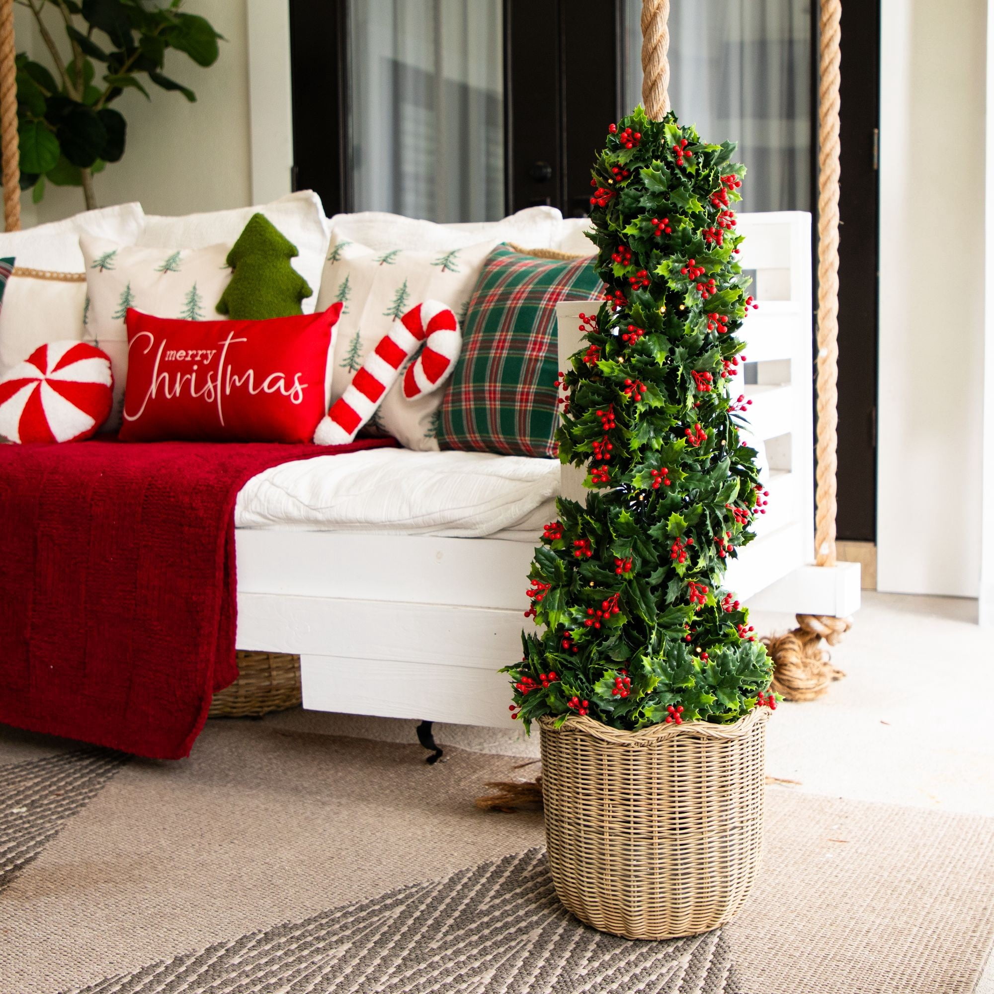 3ft. UV Resistant Pre-Lit Artificial Holly Berry Christmas Spiral Tree with 36 LED Lights (Indoor/Outdoor)
