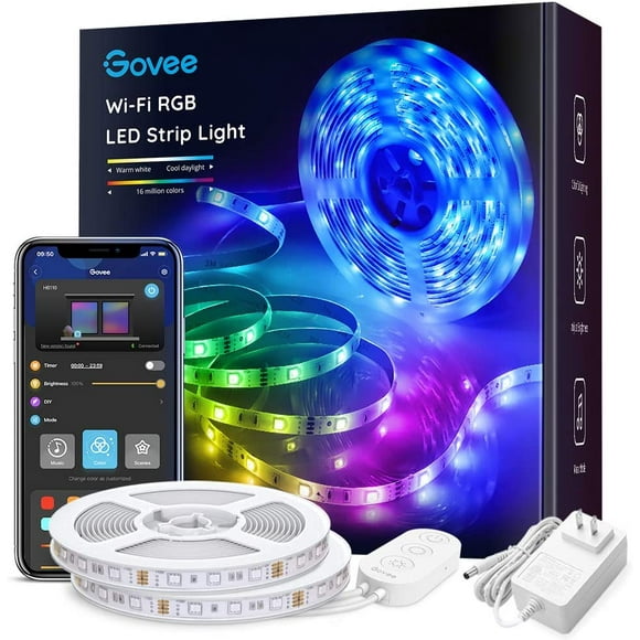 Govee Bande Lumineuse D 32,8 Pi Fonctionne avec Alexa Google Home, Contrôle Intelligent Sans Fil via Application Kit de Bande Lumineuse RVB Synchronisation Musicale pour Chambre Télé Cuisine Fête à la Maison, 5050 Ds Lumineux, 16 Millions de Couleurs, Installation Facile