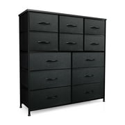 Bigroof Wide Dresser Storage Tower with Sturdy Steel Frame, 12 Drawers of Easy-Pull Fabric Bins, Organizer Unit for Bedroom, Hallway, Entryway, Dark Gray Black