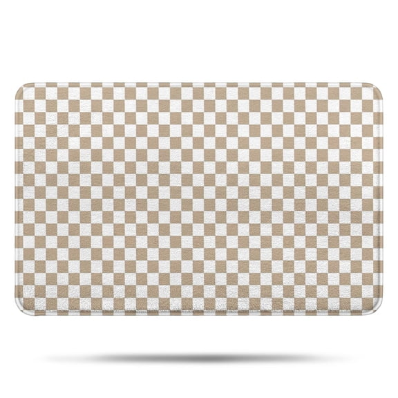 Beige and White Checkerboard Pattern Bathroom Rugs Mat,Non Slip Microfiber Bathroom Rug,Rubber Backing,Soft Bathroom Mats for Bathroom Floor,Tub and Shower,17x27in(43x68cm)