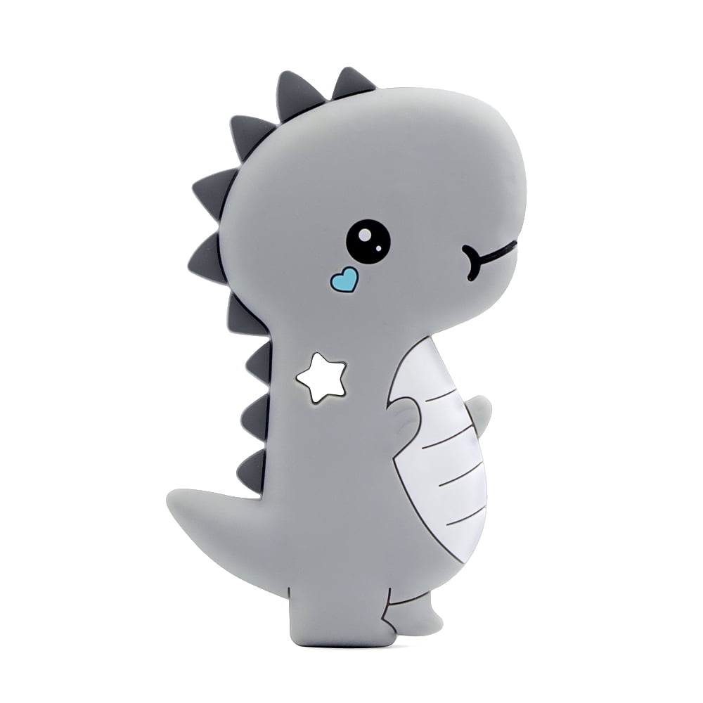 OUSITAI Baby Teething Toys with Teether Pacifier Clip, Dinosaur Silicone Teether, BPA-Free, Natural Organic Teether, Best Baby Shower Gifts(Gray)