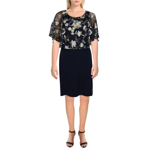 Connected Apparel Womens Cape Overlay Cocktail Dress navy 6P