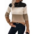 thumbnail image 2 of Suéteres de Bloque de Color para Mujer, Blusas de Larga con Cuello Alto, Suéter de Punto Holgado. Color Caramelo M, 2 of 7
