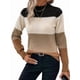 thumbnail image 2 of Suéteres de Bloque de Color para Mujer, Blusas de Larga con Cuello Alto, Suéter de Punto Holgado. Color Caramelo L, 2 of 7