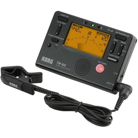 Korg TM60C Combo Tuner Metronome with Contact Microphone, Black Compact Design for Music