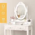thumbnail image 3 of Vanity Table Set with 4 Drawer, Makeup Dressing Table w/Cushioned Stool, Girls Women Bedroom Furniture Set Oval Mirror, 3 of 8