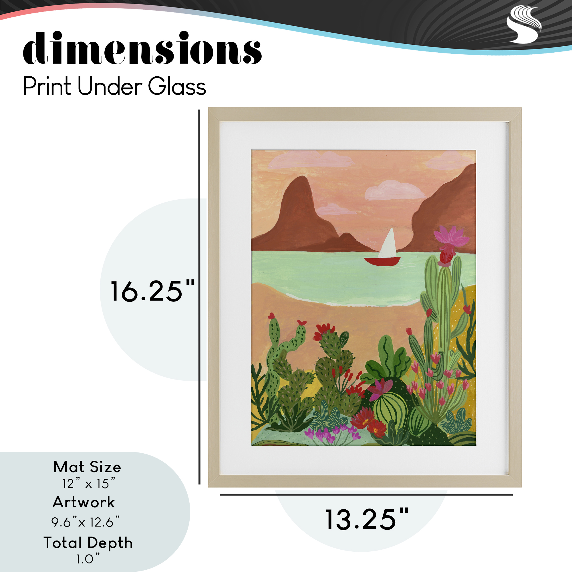 Desert Oasis Boat Birch Framed Print Under Glass, design by Nabeela Rumi