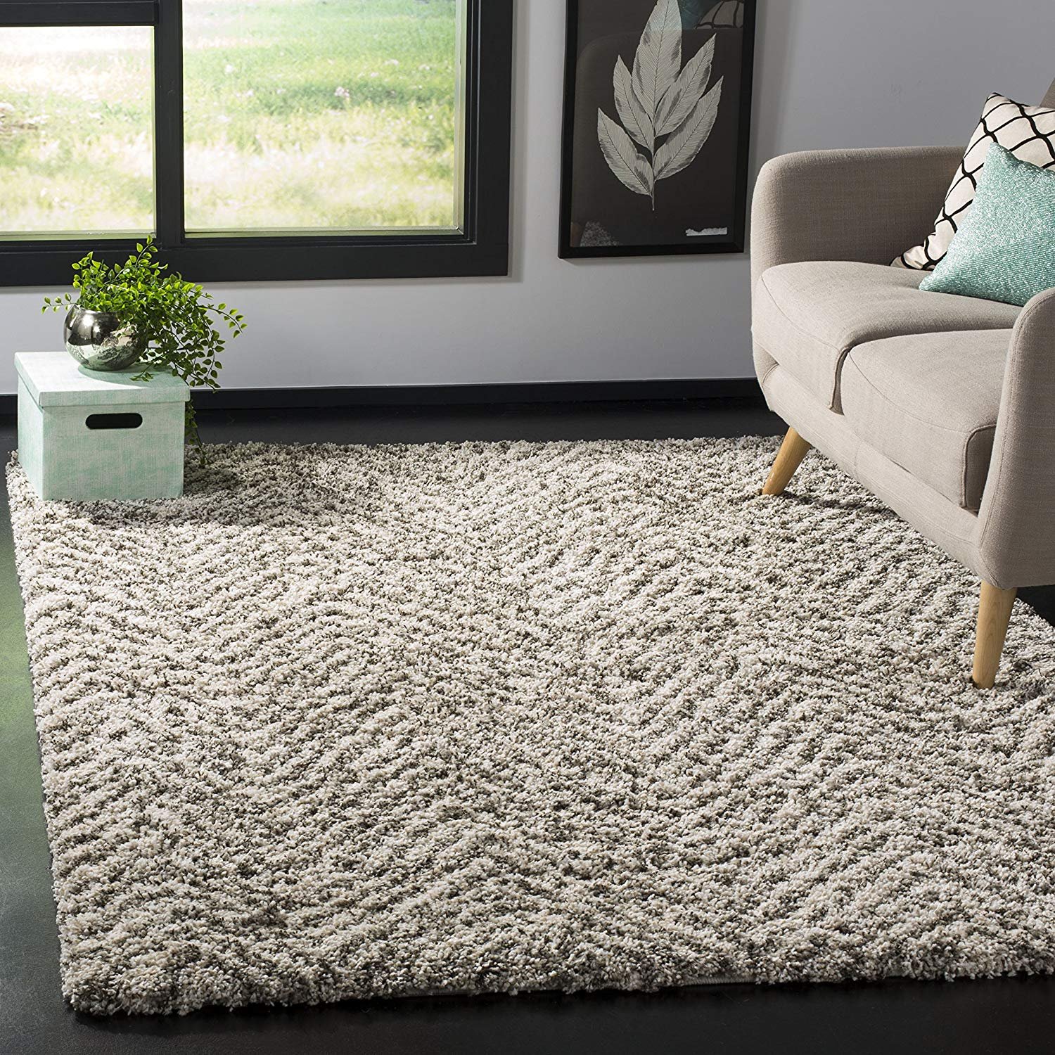 Safavieh Hudson Shag Collection SGH375A Ivory and Grey Area Rug (6' x 9