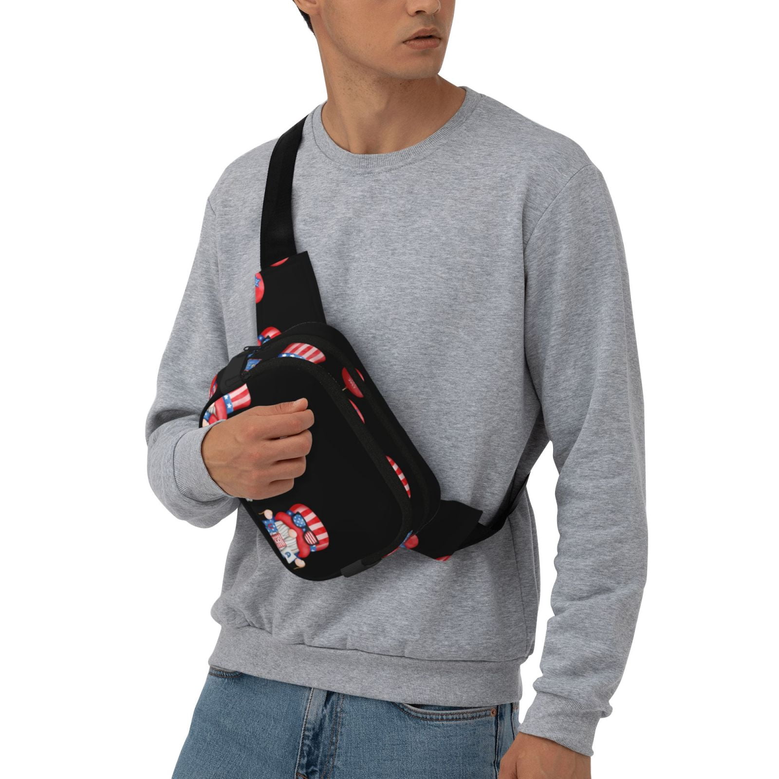 Picia Happy Independence Day Gnome Print Square Double-Layer Waist Bag Mini Adjustable Waist Belt Bag Exercise Running Travel Hiking