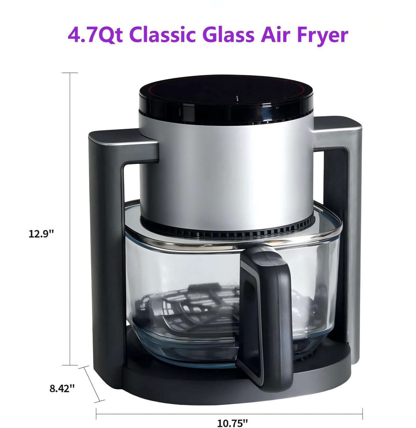 4.7QT Glass Air Fryer, Non-Toxic 10-in-1 Presets for Healthy Meals, Dishwasher Safe & Easy Clean - Gray