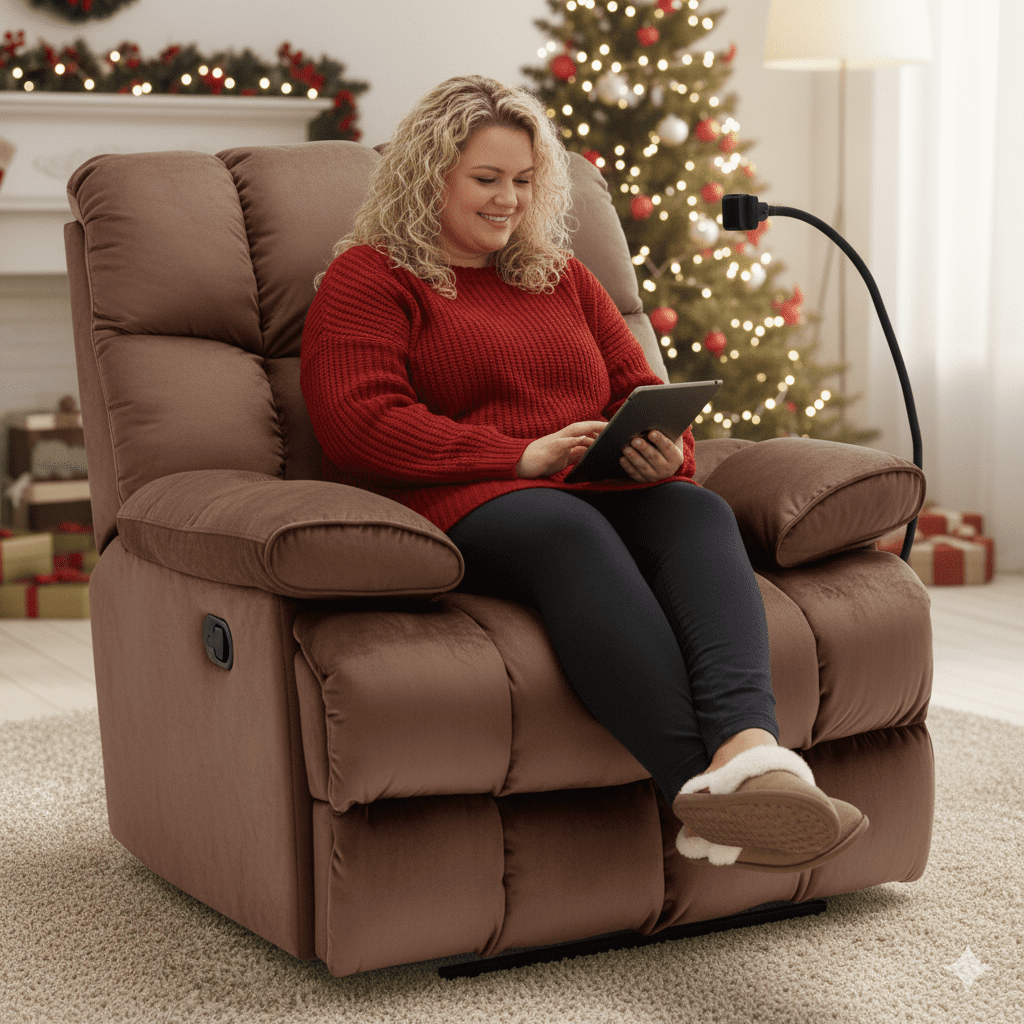 Big and Tall Manual Recliner Chair for Adults, Oversized Recliner for 400LBS, Velvet Recliner for Living Room Brown