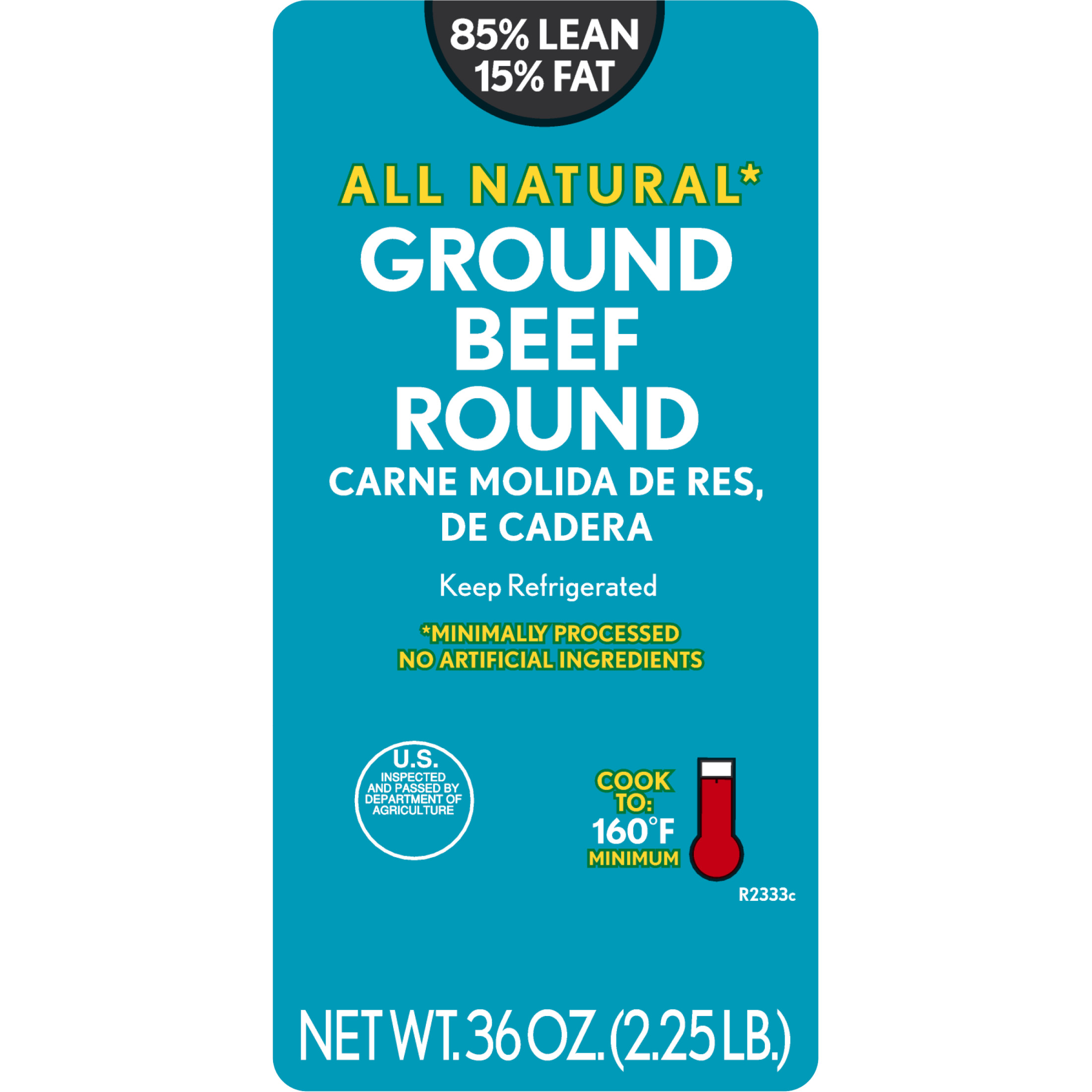 All Natural* 85% Lean/15% Fat Ground Beef Round, 2.25 lb Tray - image 4 of 7