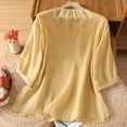 thumbnail image 5 of Womens Tops Half Sleeve Embroidered V Neck Casual Loose Linen Blouse Top, 5 of 9