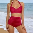 thumbnail image 2 of GDREDA Detachable Padding Neck Printed Two Piece Tankini Swimsuit High Waist Adjustable Ties Red,S, 2 of 6