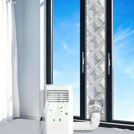 Portable AC Window Seal Kit Heavy-Duty Window Barrier with Adjustable Hole No-Drill Waterproof & Universal Fit for Sliding/Crank-Out/Skylight Windows Saves Energy(70.9 x9.8 )