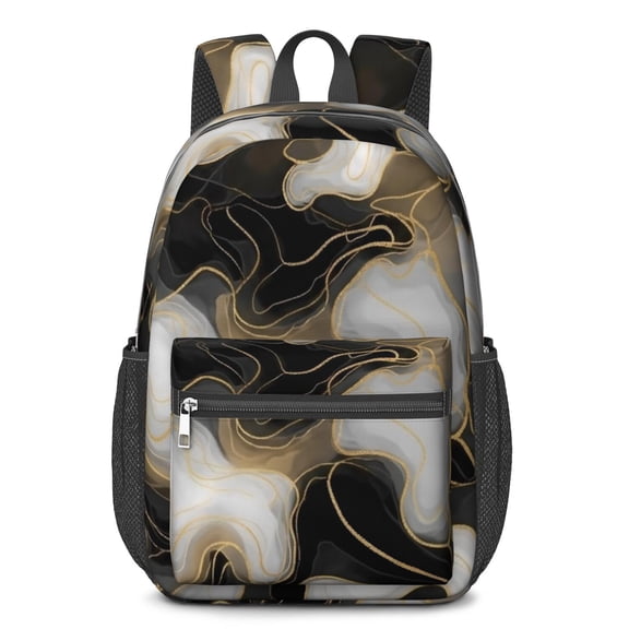 White and Gold Marble Pattern 17" School Backpacks for Teens,Waterproof Oxford Fabric,S-Shape Padded Straps for School,Travel,Hiking,Camping