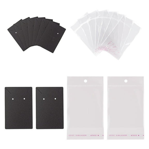 1Box 200Pcs 2 Style Cardboard Display Cards and OPP Cellophane Bags for Necklace and Earring Black 8x6cm 100pcs/style