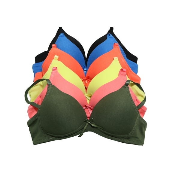 Angelina Women's Wire-Free, Lightly Padded Cotton A-Cup Bra (6-Pack)