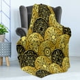 thumbnail image 4 of Mandala Soft Flannel Fleece Throw Blanket, Overlapping Round Shapes Scale Retro Revival Fashion with Art Elements, Cozy Plush for Indoor and Outdoor Use, 50" x 60", Yellow and Black, by Ambesonne, 4 of 5