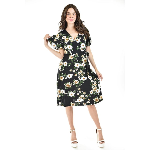 Vestido flores escote cruzado Roman Fashion /Juvenil, 9975 (Negro - verde) negro M
