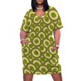thumbnail image 2 of Vestido de fiesta estilo años 70 con bolsillos sueltos y estampado de círculos/puntos en verde oliva retro, vestidos de verano para mujer, 2 of 7