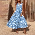 thumbnail image 4 of Casual V-Neck Floral Print Sleeveless Midi Dress Women's Summer Boho Dress Lightweight Rayon Blend with Side Slits for Beach Vacation,Sky Blue XL, 4 of 5