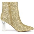 thumbnail image 7 of Unique Bargains Women's Clear Block Heel Glitter Prom Ankle Booties Gold 8, 7 of 7