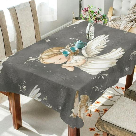 WOBOGO Little Angels with White Wings Pattern Square Tablecloth 54×54in Polyester Fabric Tablecloth Washable Dust Resistant Wrinkle Resistant