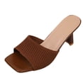 thumbnail image 3 of Women's Heeled Sandals Wide Width, Knit Open Toe Slip On Mules, Stiletto Heel Casual Dress Sandals for Spring Summer, Black/Green/Beige/Brown, 3 of 10