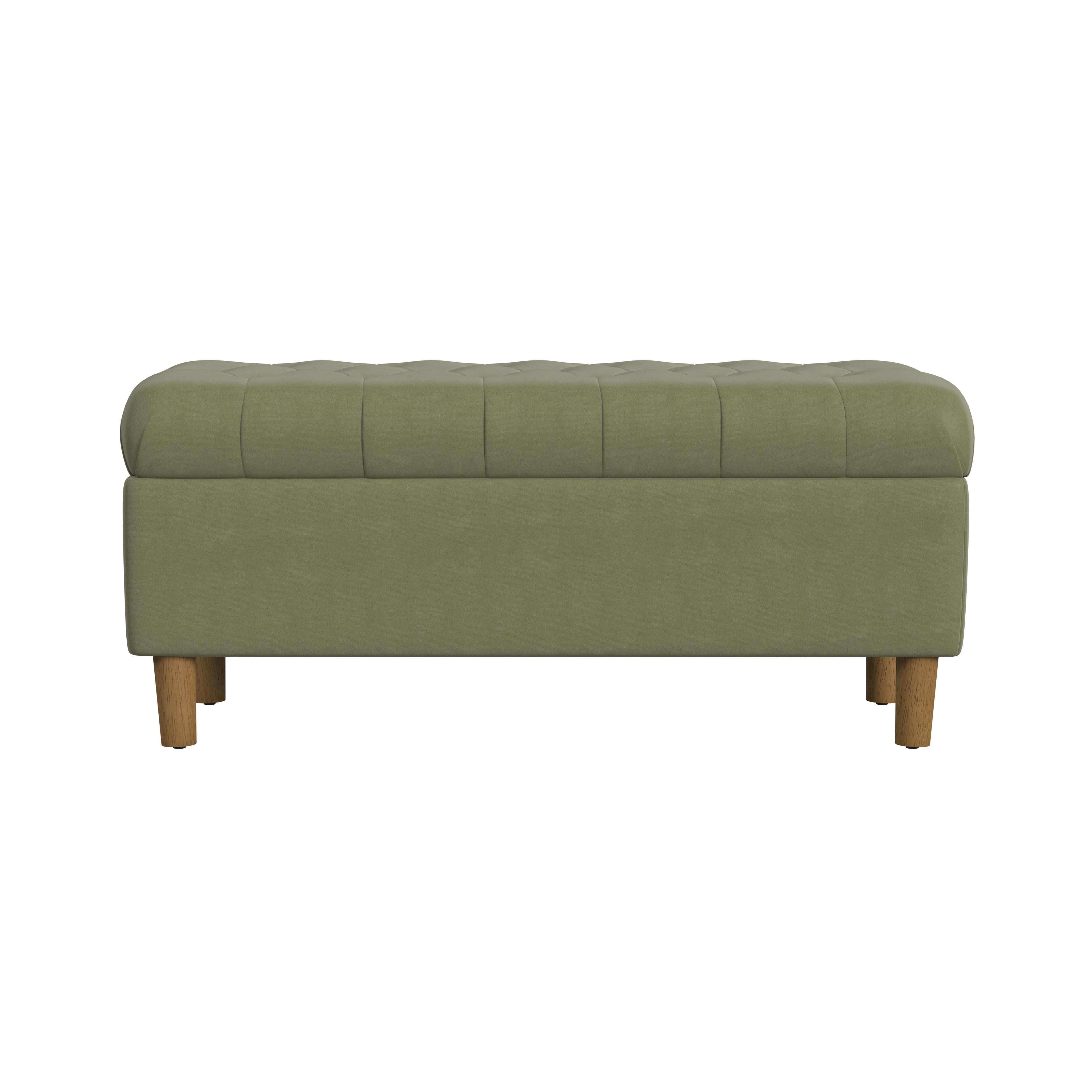 HomePop Button Tufted Storage Bench, 40"W x 18"D x 18"H, Light Sage Green Velvet