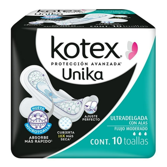 Toallas femeninas Kotex Unika ultradelgada flujo moderado con alas 10 pzas