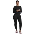 thumbnail image 1 of Femmes?S Ensemble de Manches Longues Fluorescent Solide Classique Col Rond Serré Pantalon d'Exercice Slim Plissé, 1 of 6