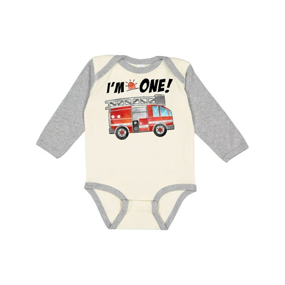 Inktastic I'm 1 Fire Truck 1st Birthday Boys or Girls Long Sleeve Baby Bodysuit