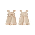 thumbnail image 2 of BemeyourBBs Kids Toddler Baby Girls Waffle Knit Romper Overalls Shorts Cute Infant Baby Girl Summer Clothes Solid Color Flying Sleeve Square Bow Front Ruffled Flared Jumpsuit, 2 of 9