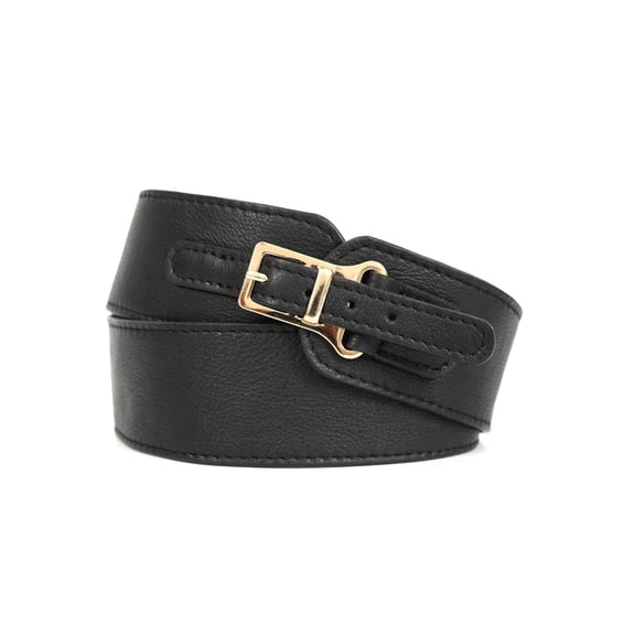 Women Premium Black Leather Double Buckle Wide Waist Belt Adjustable Stylish Durable