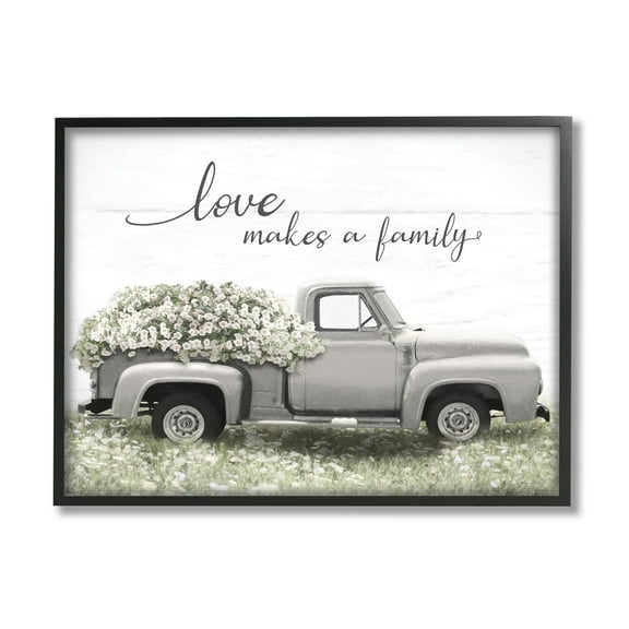 Stupell Industries Love Makes Family Flower Blossom Filled Truck Graphic Art Black Framed Art Print Wall Art, Design by Lori Deiter
