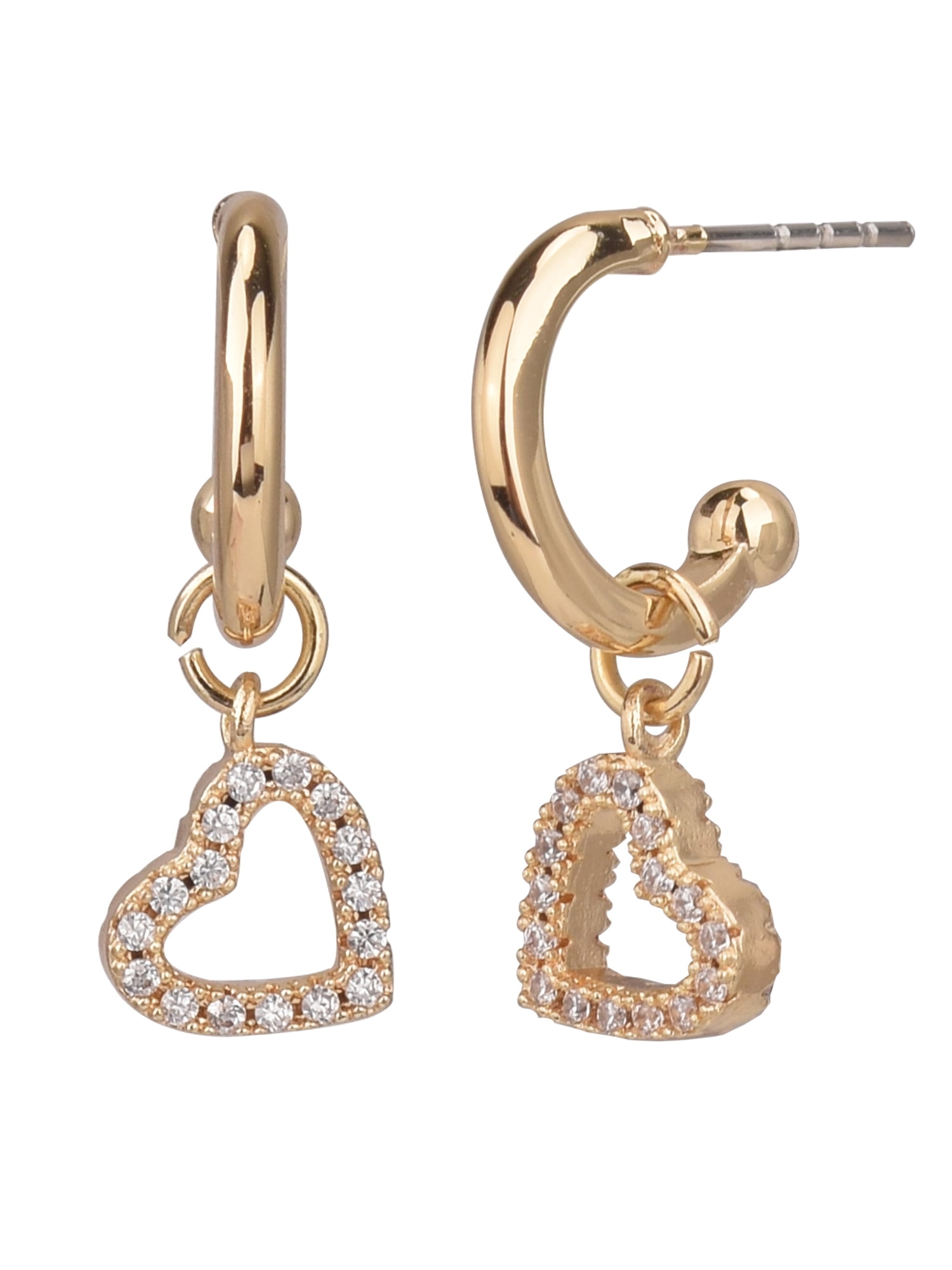Believe by Brilliance Women's Adult Female 14kt Gold Flash Plated Heart Genuine Stone CZ Necklace and Earring Set