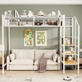 thumbnail image 3 of Harper & Bright Designs Twin Size Metal Loft Bed with Upper Grid Storage Shelf, Heavy Duty Metal Bed Frame with Storage Staircase for Bedroom Apartment, White, 3 of 18