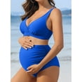 thumbnail image 4 of Sociala Womens Two Piece Maternity Swimsuit V Neck Bikini Sets Ruched Bathing Suits, 4 of 6