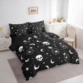 thumbnail image 2 of Homewish Halloween Skull Silhouette King Bedding for Kids, Black White Star Moon King Bed in a Bag, Black Reversible, 7 Pieces, 2 of 7