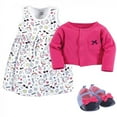 thumbnail image 2 of Little Treasure Baby Girl Cotton Dress, Cardigan and Shoe 3pc Set, Happy Rainbow, 0-3 Months, 2 of 5