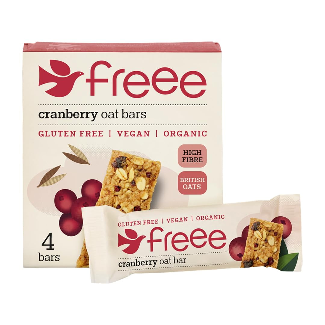 FREEE Gluten-Free Organic Cranberry Flapjack Oat Bars 4 x 35g - High Fibre Snack Bars with British Oats - Vegan Dairy Free Coeliac UK & Soil Association Certified