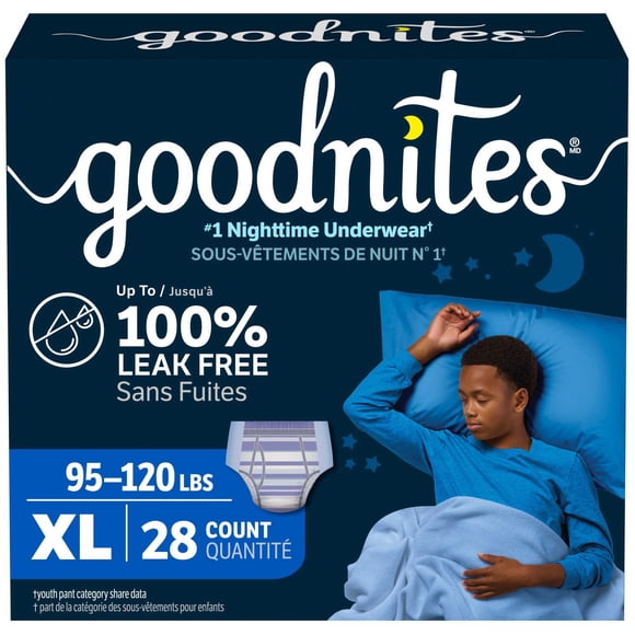Goodnites Boys Nighttime Bedwetting Underwear, XL (95-120 lbs), 28 Count (Select for More)
