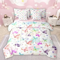 Manfei Teens Adults Flying Gradient Butterflies Bedding Comforter Set 7 Pieces,Love Heart Print Full Bedding Set Lightweight,Dreamy Princess Fitted Sheet Flat Sheet,Super Cozy Room Decor,Reversible