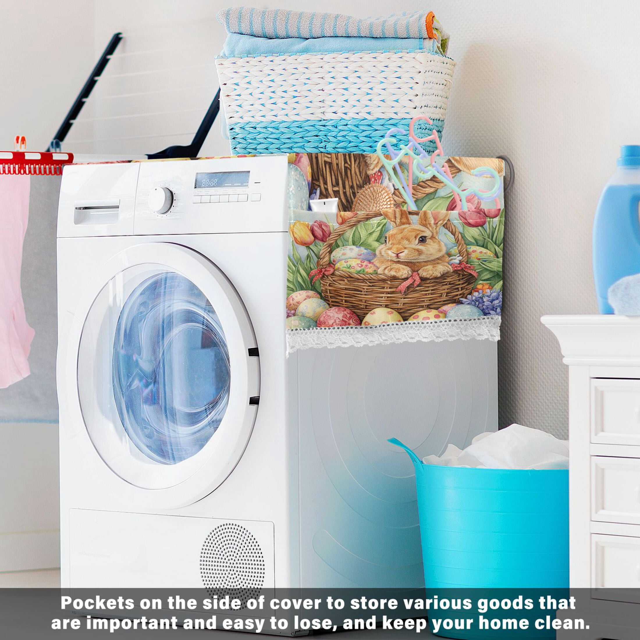 WOBOGO Easter Rabbit Washing Machine Cloth Dryer Refrigerator Top Cover Protective Non-Slip Mat For Kitchen Laundry