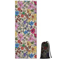 Pioneer Flower Floral Print Pattern Hot Yoga Mat Towel Non Slip for Hot Yoga - Quick-Drying Yoga Mat Cover with 4 Corner Pockets with Travel Bag - Hot Yoga Towel Non Slip 70"x26"