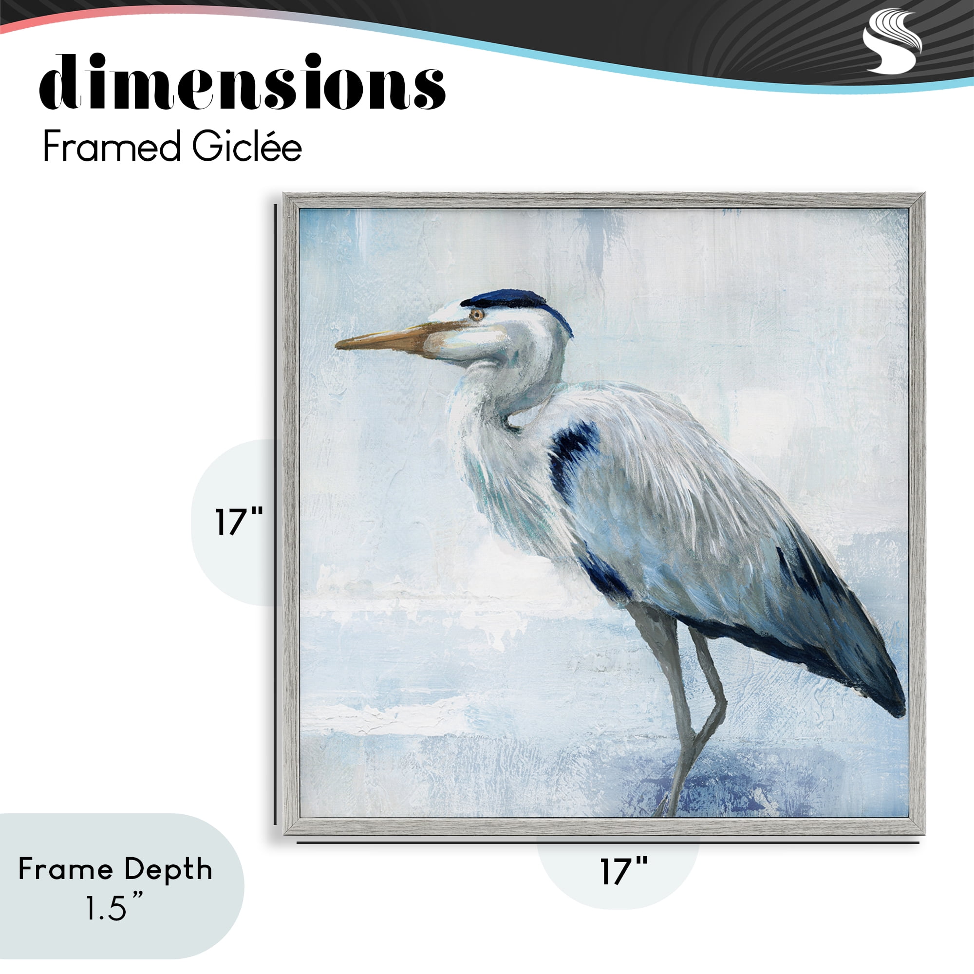 Stupell Industries Faded Blue Heron Gray Framed Giclee Art, design by Nan