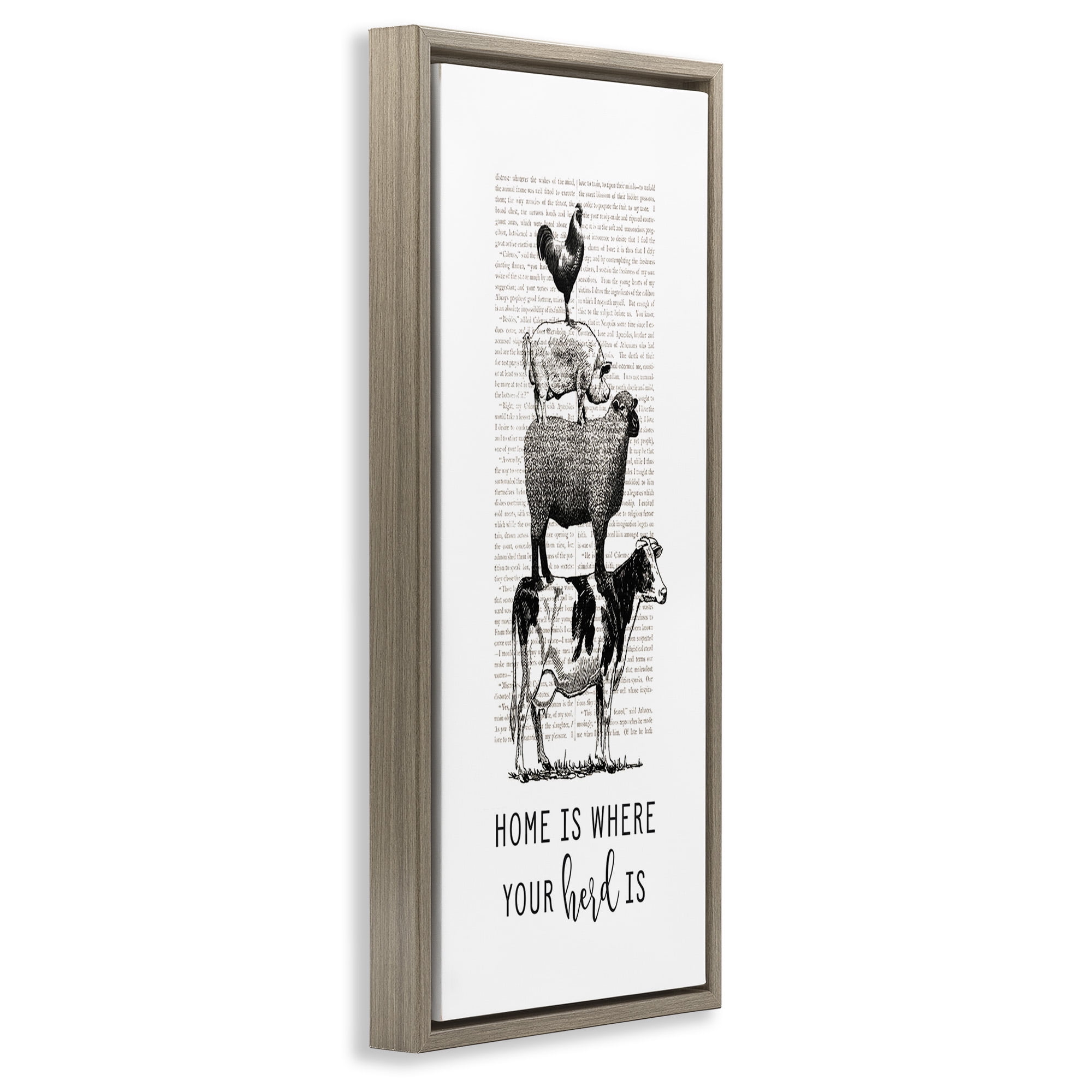 Stupell Industries Where Your Herd Family Animals Animals & Insects Painting Brown Floater Framed Canvas Art Print Wall Art, 15 x 31